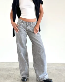Motel Rocks Jeans | Roomy Jeans-Roomy Extra Wide Low Rise Jeans in Grey Wash GreyWash