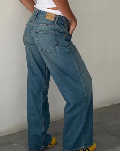 Motel Rocks Low Rise Pants | Jeans-Roomy Extra Wide Low Rise Jeans in Vintage Blue Green vintagebluegreen