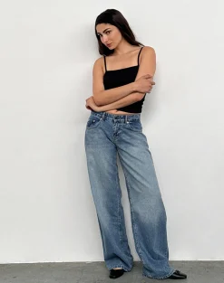 Motel Rocks Low Rise Pants | Jeans-Roomy Extra Wide Low Rise Jeans in Powder Blue powderblue