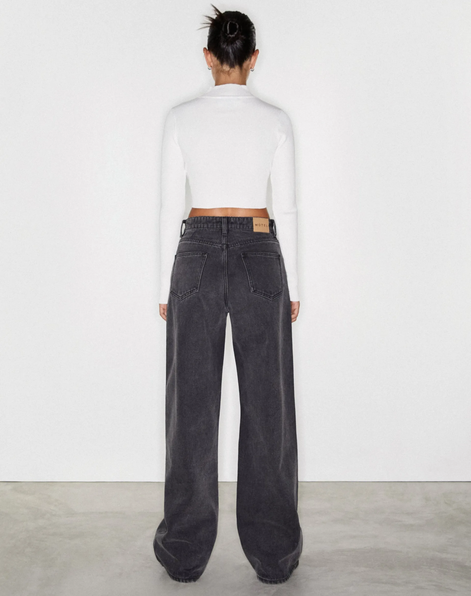 Motel Rocks Low Rise Pants-Roomy Extra Wide Low Rise Jeans in Black Wash BlackWash