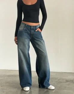 Motel Rocks Low Rise Pants | Jeans-Roomy Extra Wide Low Rise Jeans in Dark Vintage DarkVintage