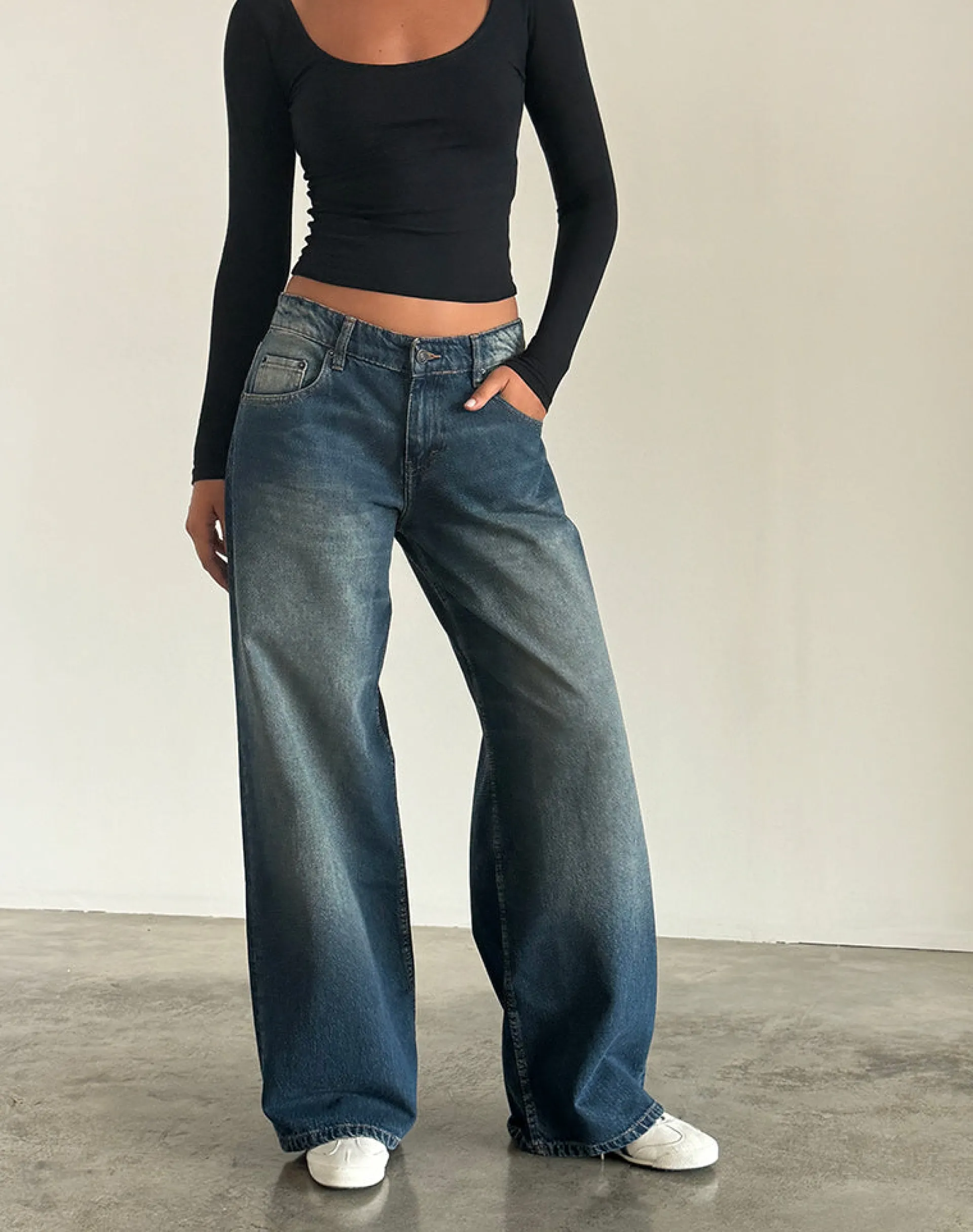 Motel Rocks Low Rise Pants | Jeans-Roomy Extra Wide Low Rise Jeans in Dark Vintage DarkVintage