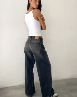Motel Rocks Wide Leg Pants | Low Rise Pants-Roomy Extra Wide Low Rise Jeans in Grey Used Bleach greyusedbleach