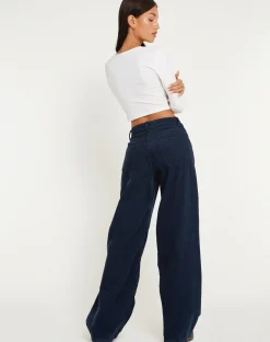 Motel Rocks Roomy Jeans-Roomy Extra Wide Low Rise Jeans in Cord Navy CordNavy