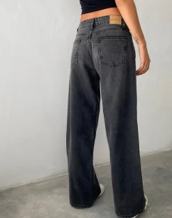 Motel Rocks Wide Leg Pants | Low Rise Pants-Roomy Extra Wide Low Rise Jeans in Washed Black Grey WashedBlackGrey