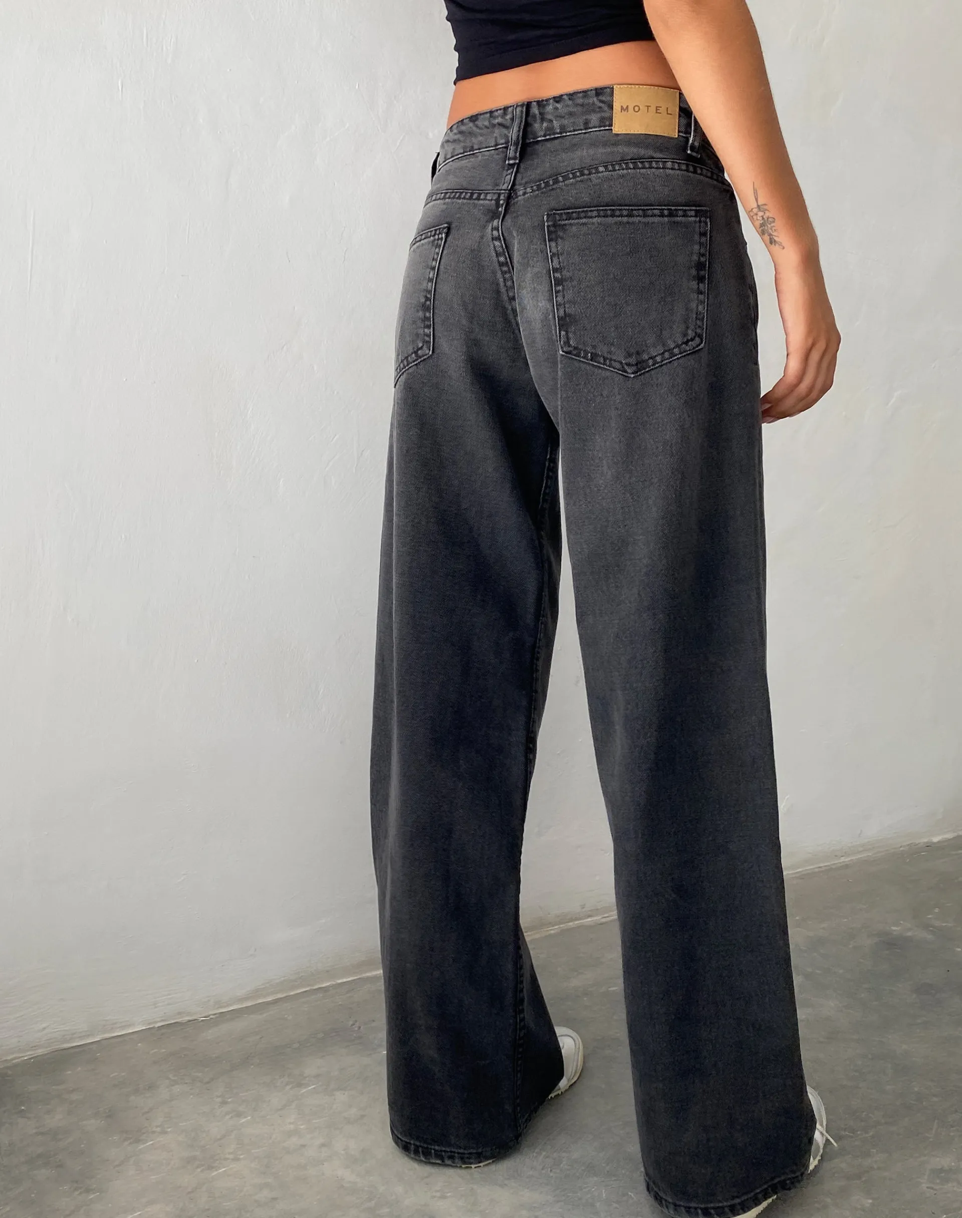 Motel Rocks Wide Leg Pants | Low Rise Pants-Roomy Extra Wide Low Rise Jeans in Washed Black Grey WashedBlackGrey