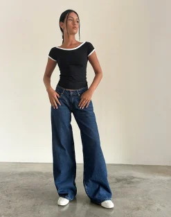 Motel Rocks Jeans | Roomy Jeans-Roomy Extra Wide Low Rise Jeans in Mid Indigo Blue MidIndigoBlue