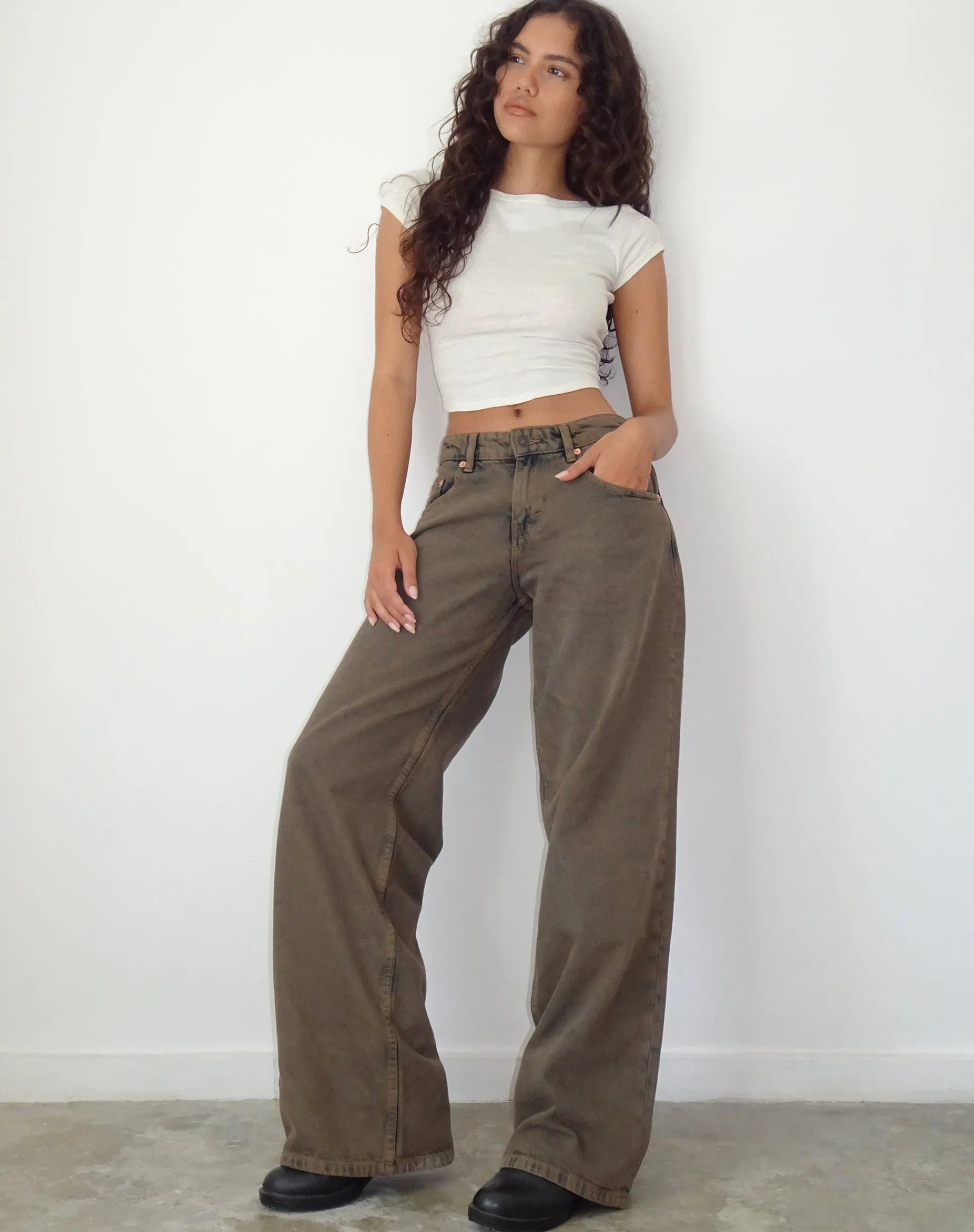 Motel Rocks Wide Leg Pants | Low Rise Pants-Roomy Extra Wide Low Rise Jeans in Dark Sand DarkSand