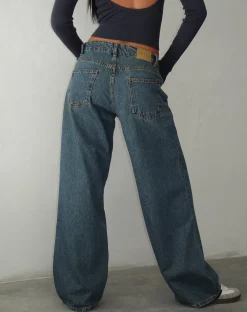 Motel Rocks Basics | Wide Leg Pants-Roomy Extra Wide Low Rise Jeans in Brown Blue Acid BrownBlueAcid