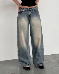Motel Rocks Jeans | Roomy Jeans-Roomy Extra Wide Low Rise Jeans in Dirty Blue DirtyBlue