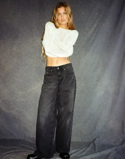 Motel Rocks Low Rise Pants | Jeans-Roomy Extra Wide Low Rise Jeans in Washed Black WashedBlack