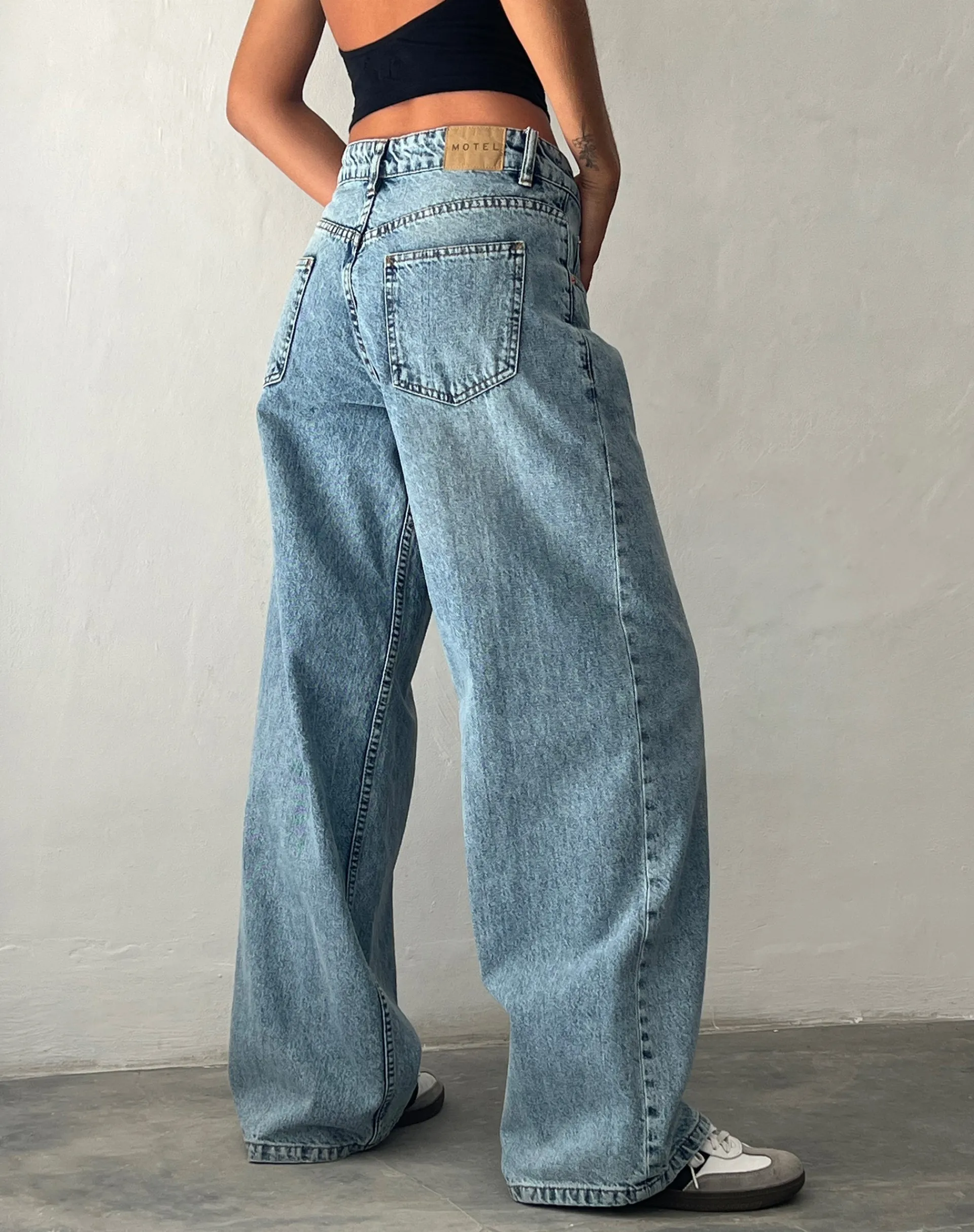 Motel Rocks Low Rise Pants | Jeans-Roomy Extra Wide Low Rise Jeans in Vintage Blue Wash VintageBlueWash