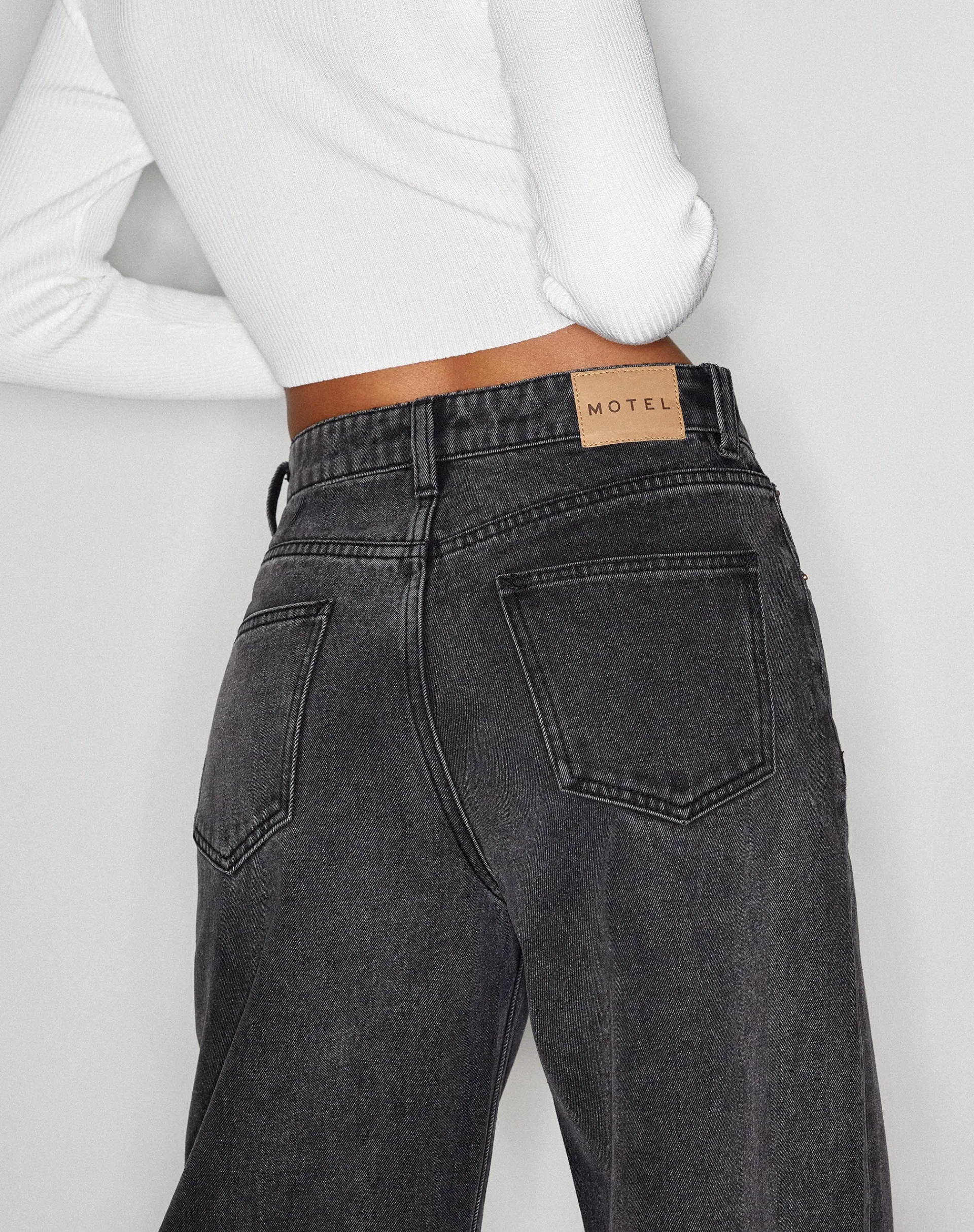 Motel Rocks Low Rise Pants-Roomy Extra Wide Low Rise Jeans in Black Wash BlackWash