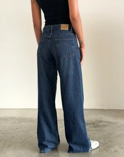 Motel Rocks Jeans | Roomy Jeans-Roomy Extra Wide Low Rise Jeans in Mid Indigo Blue MidIndigoBlue