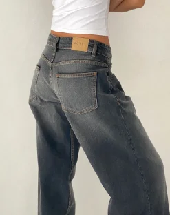 Motel Rocks Wide Leg Pants | Low Rise Pants-Roomy Extra Wide Low Rise Jeans in Grey Used Bleach greyusedbleach