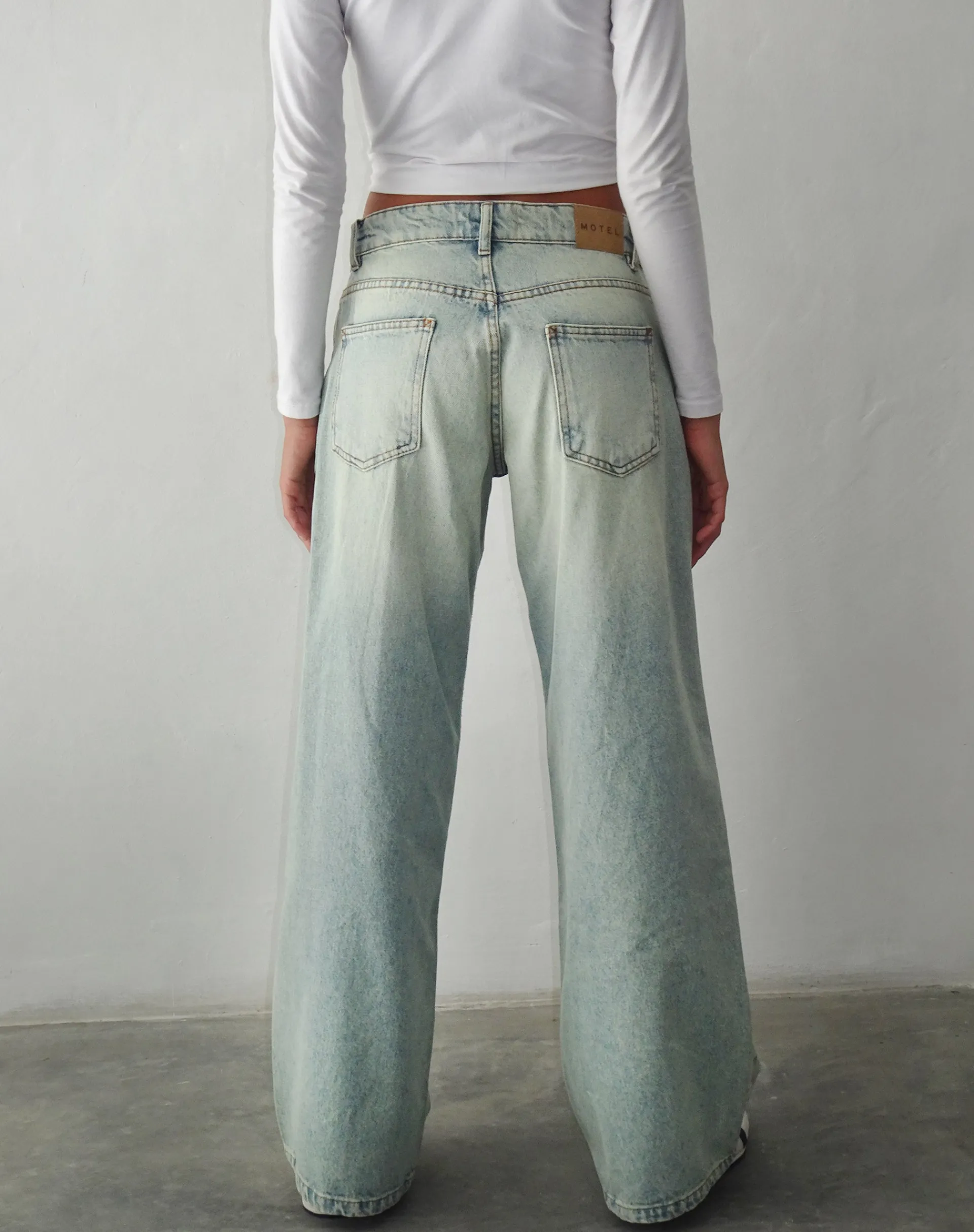 Motel Rocks Wide Leg Pants-Roomy Extra Wide Low Rise Jeans in Super Bleached Wash SuperBleachWash