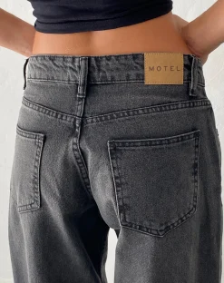 Motel Rocks Wide Leg Pants | Low Rise Pants-Roomy Extra Wide Low Rise Jeans in Washed Black Grey WashedBlackGrey
