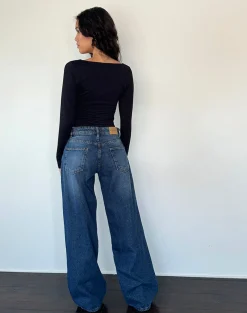 Motel Rocks Jeans | Roomy Jeans-Roomy Extra Wide Low Rise Jean in College Blue collegeblue