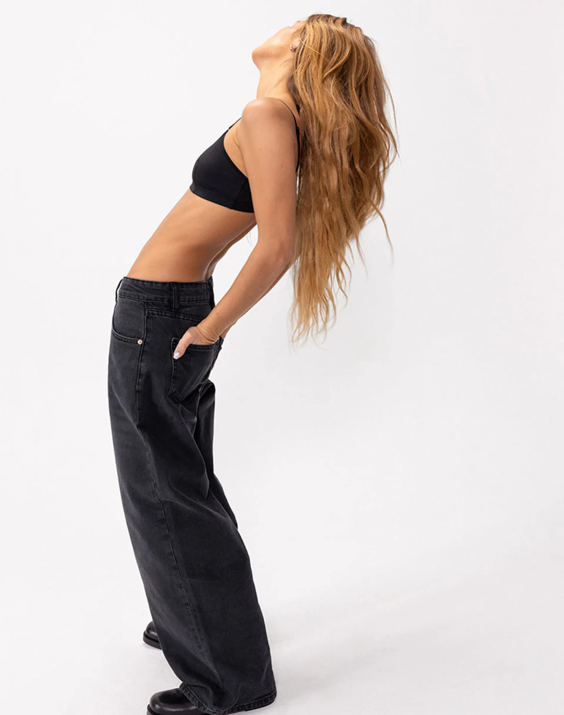 Motel Rocks Low Rise Pants | Jeans-Roomy Extra Wide Low Rise Jeans in Washed Black WashedBlack
