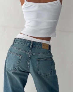 Motel Rocks Low Rise Pants | Jeans-Roomy Extra Wide Low Rise Jeans in Vintage Blue Green vintagebluegreen