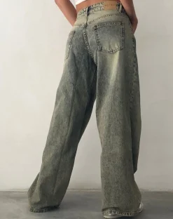 Motel Rocks Low Rise Pants | Jeans-Roomy Extra Wide Low Rise Jeans in Sand Wash Blue BlueSandWash