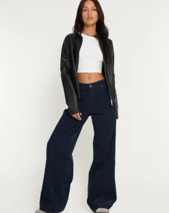 Motel Rocks Roomy Jeans-Roomy Extra Wide Low Rise Jeans in Cord Navy CordNavy