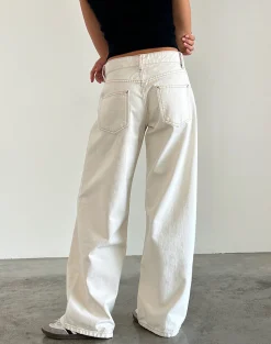 Motel Rocks Wide Leg Pants | Low Rise Pants-Roomy Extra Wide Low Rise Jeans in Off White OffWhite