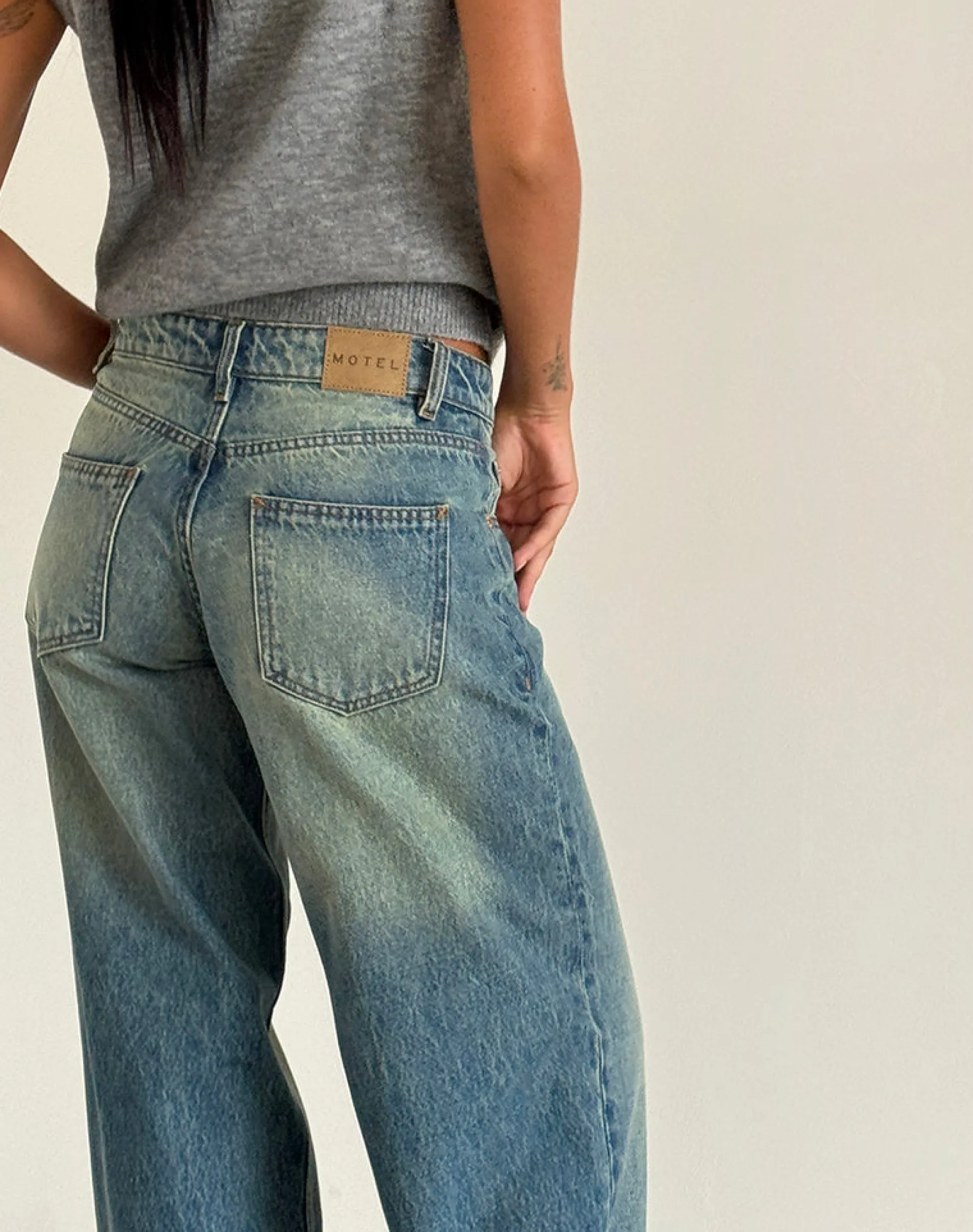 Motel Rocks Wide Leg Pants | Jeans-Roomy Extra Wide Low Rise Jeans in Sea Green Seagreen