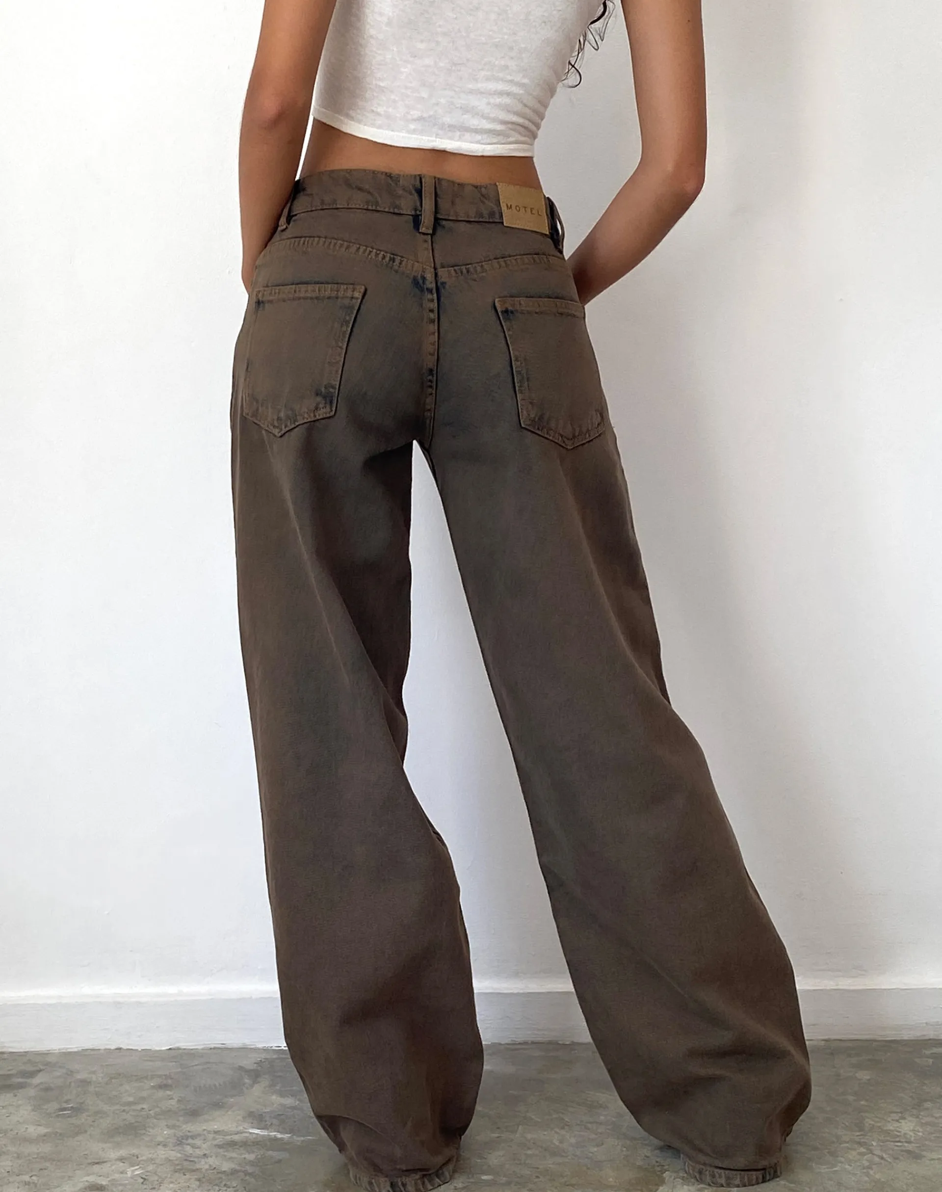 Motel Rocks Wide Leg Pants | Low Rise Pants-Roomy Extra Wide Low Rise Jeans in Dark Sand DarkSand