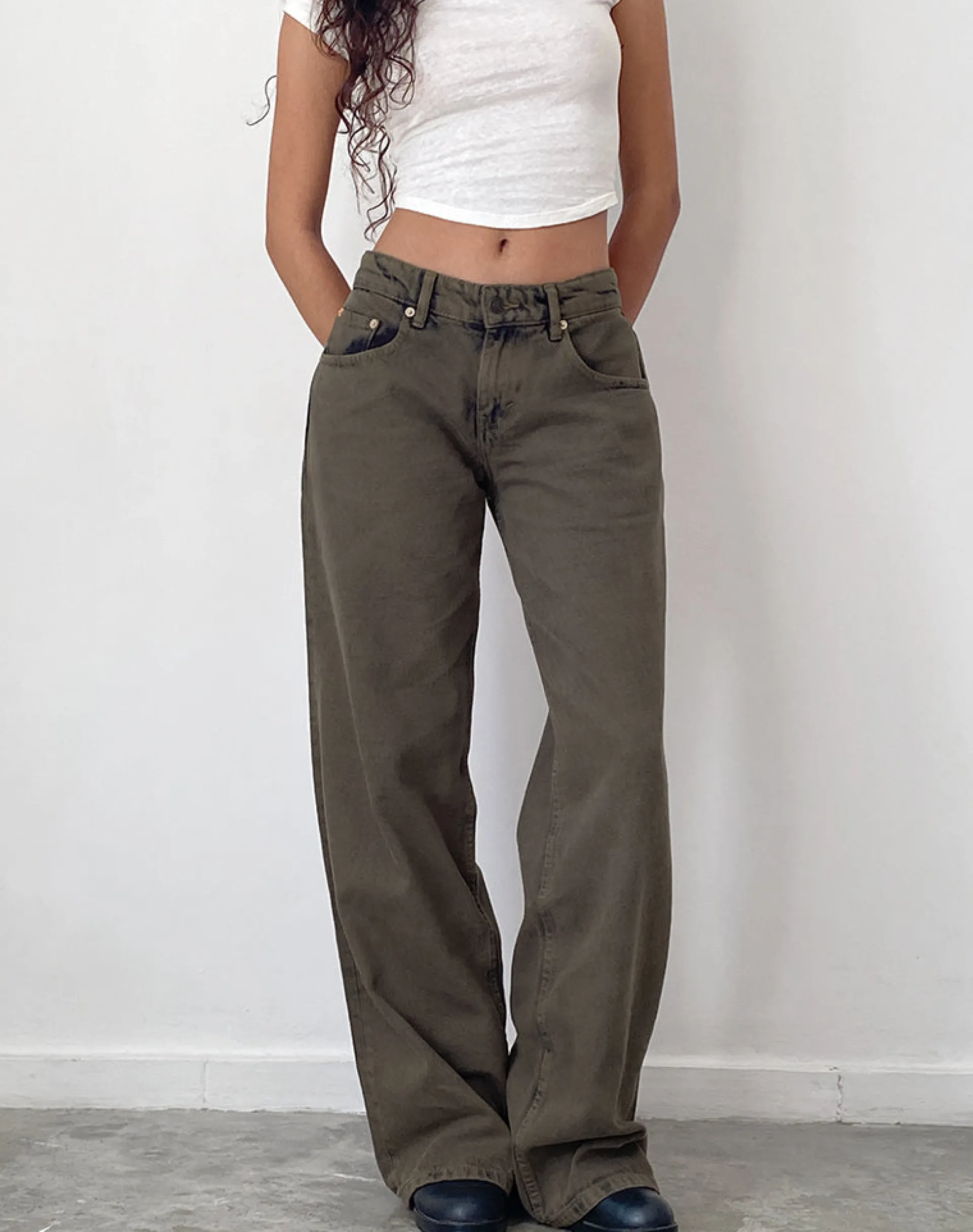 Motel Rocks Jeans | Roomy Jeans-Roomy Extra Wide Low Rise Jeans in Dark Black Sand DarkBlackSand