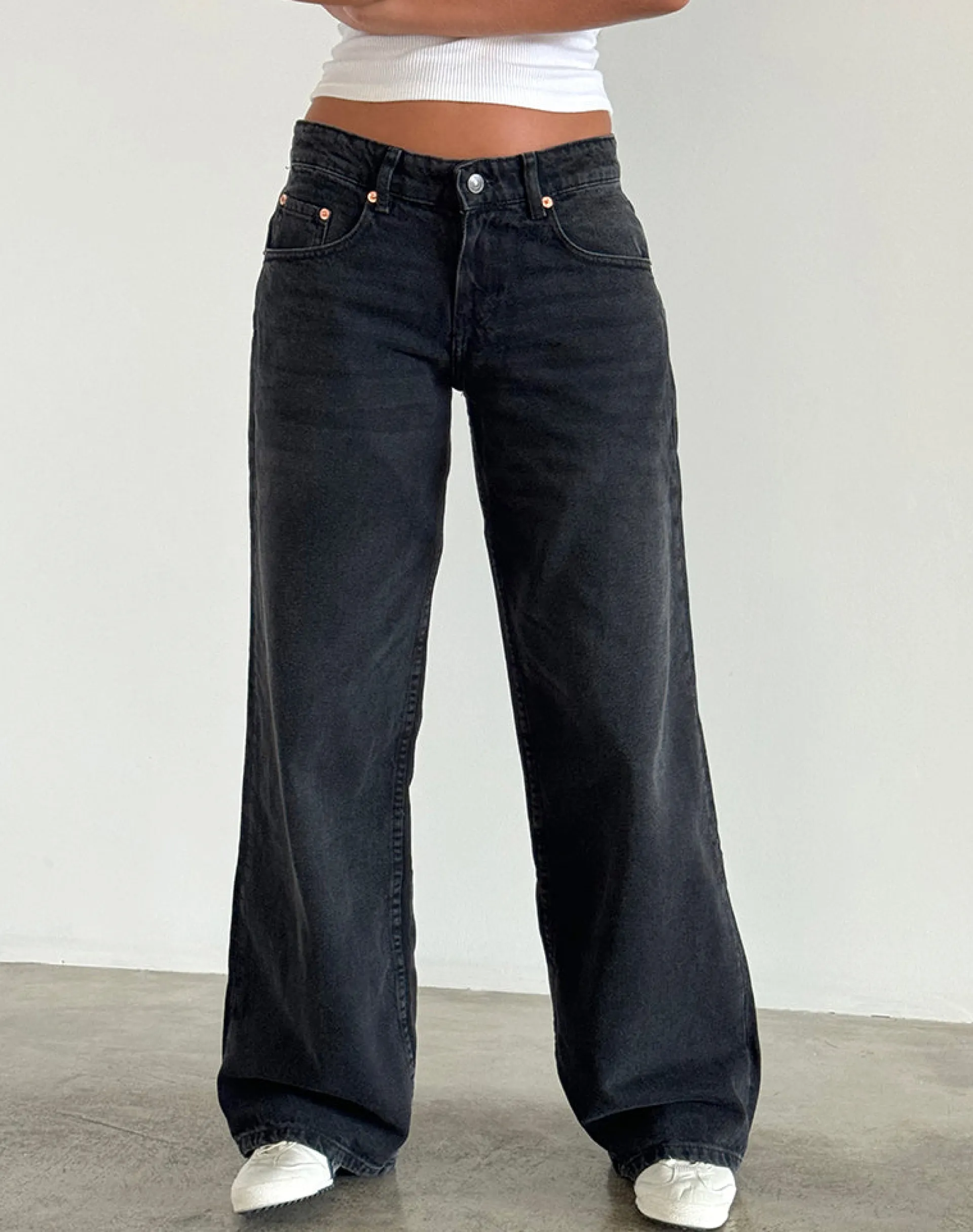 Motel Rocks Low Rise Pants | Jeans-Roomy Extra Wide Low Rise Jeans in Washed Black WashedBlack