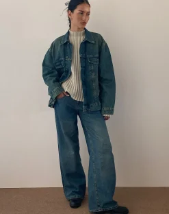 Motel Rocks Basics | Wide Leg Pants-Roomy Extra Wide Low Rise Jeans in Brown Blue Acid BrownBlueAcid