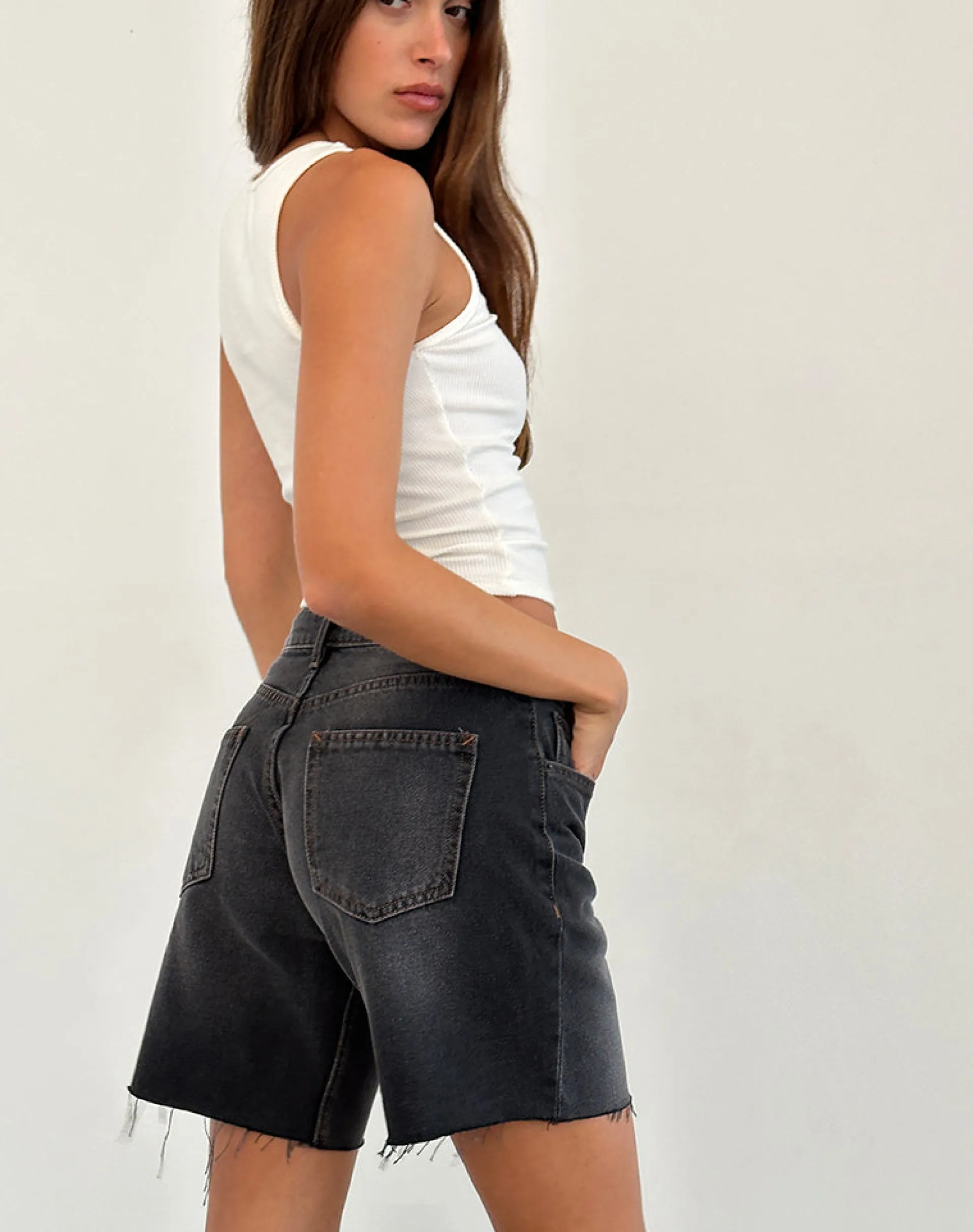 Motel Rocks Jorts-Roomy Low Rise Jorts in Grey Used Bleach GreyUsedBleach