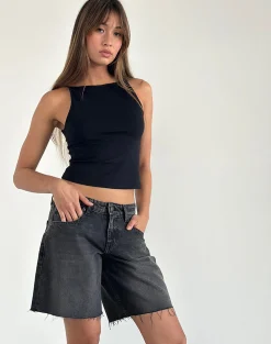 Motel Rocks Jorts-Roomy Low Rise Jorts in Washed Black Grey WashedBlackGrey