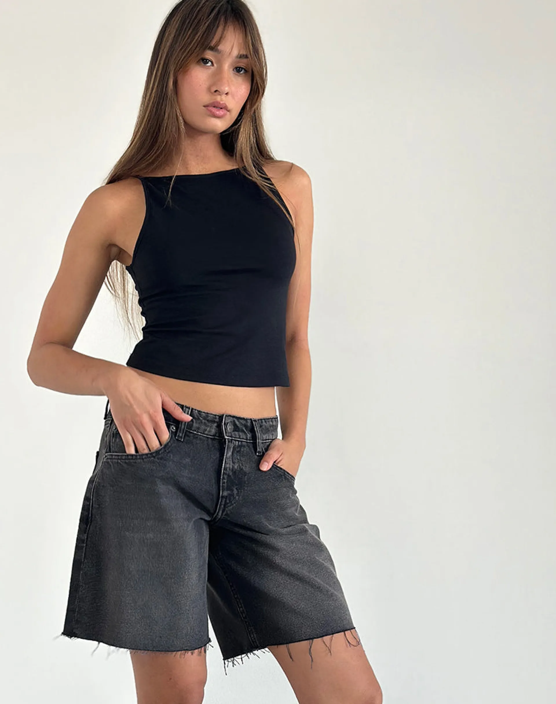 Motel Rocks Jorts-Roomy Low Rise Jorts in Washed Black Grey WashedBlackGrey