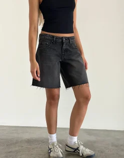 Motel Rocks Jorts-Roomy Low Rise Jorts in Washed Black Grey WashedBlackGrey