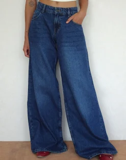 Motel Rocks Jeans | Roomy Jeans-Roomy Oversized Low Rise Jeans in Mid Blue Used MidBlueUsed