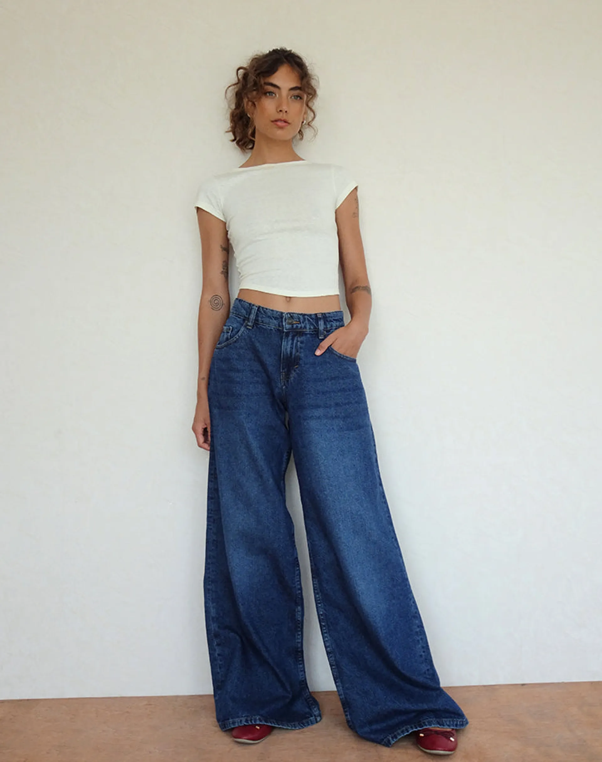Motel Rocks Jeans | Roomy Jeans-Roomy Oversized Low Rise Jeans in Mid Blue Used MidBlueUsed