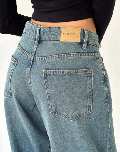 Motel Rocks Jeans-Roomy Oversized Low Rise Jeans in Vintage Blue Green VintageBlueGreen