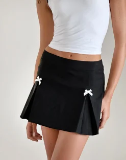 Motel Rocks Tailoring | Co-Ords-Ropita Mini Skirt in Black with Ivory Bows