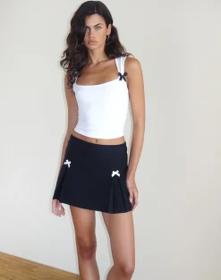 Motel Rocks Tailoring | Co-Ords-Ropita Mini Skirt in Black with Ivory Bows