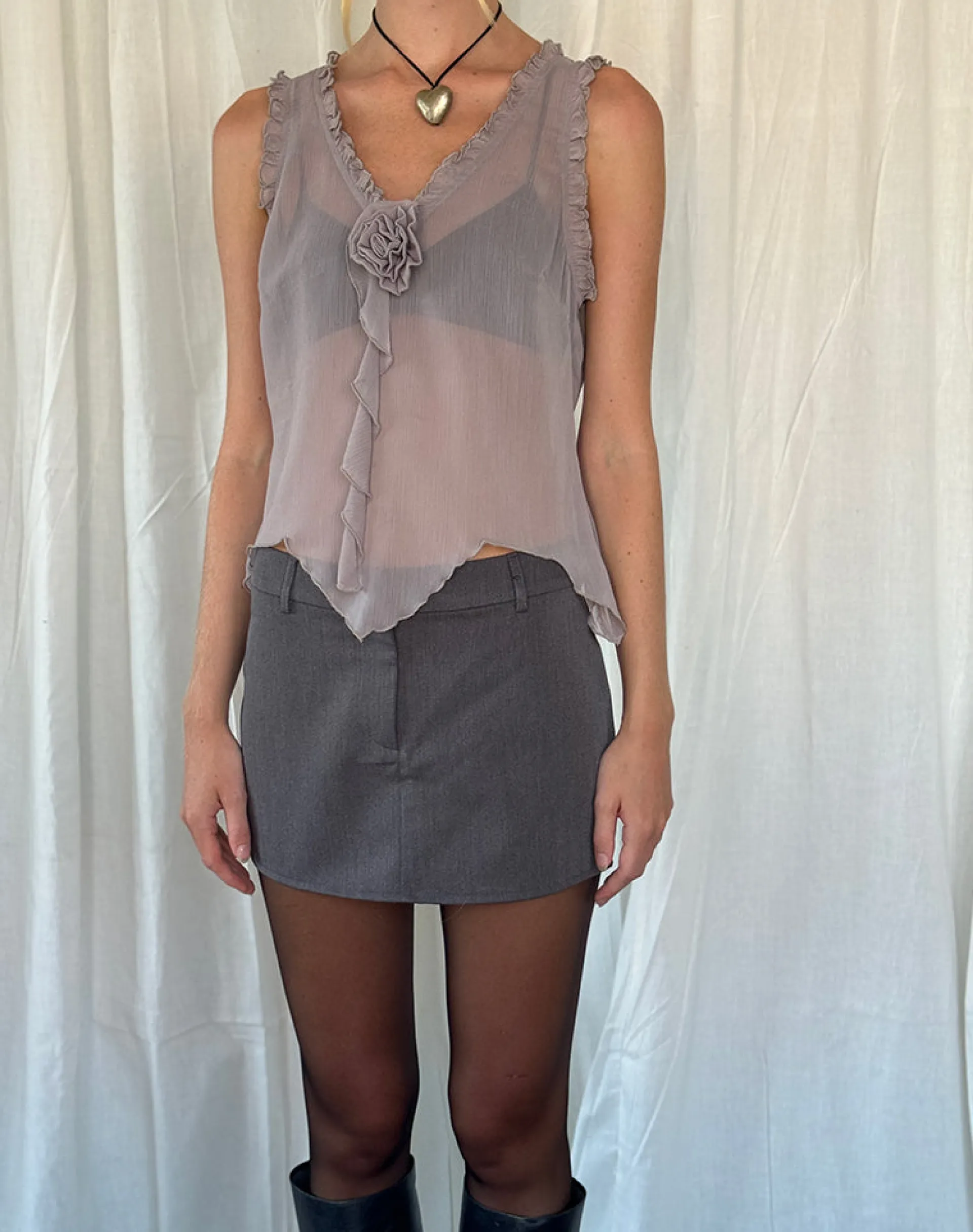 Motel Rocks Vest Tops-Rosalinda Top in Chiffon Lilac Grey