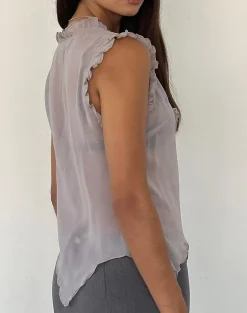Motel Rocks Vest Tops-Rosalinda Top in Chiffon Lilac Grey