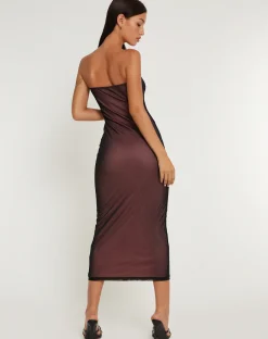 Motel Rocks Party Dresses | Midi Dresses-Rosbandi Bandeau Midi Dress in Black Pink Lining BlackWithPinkLining