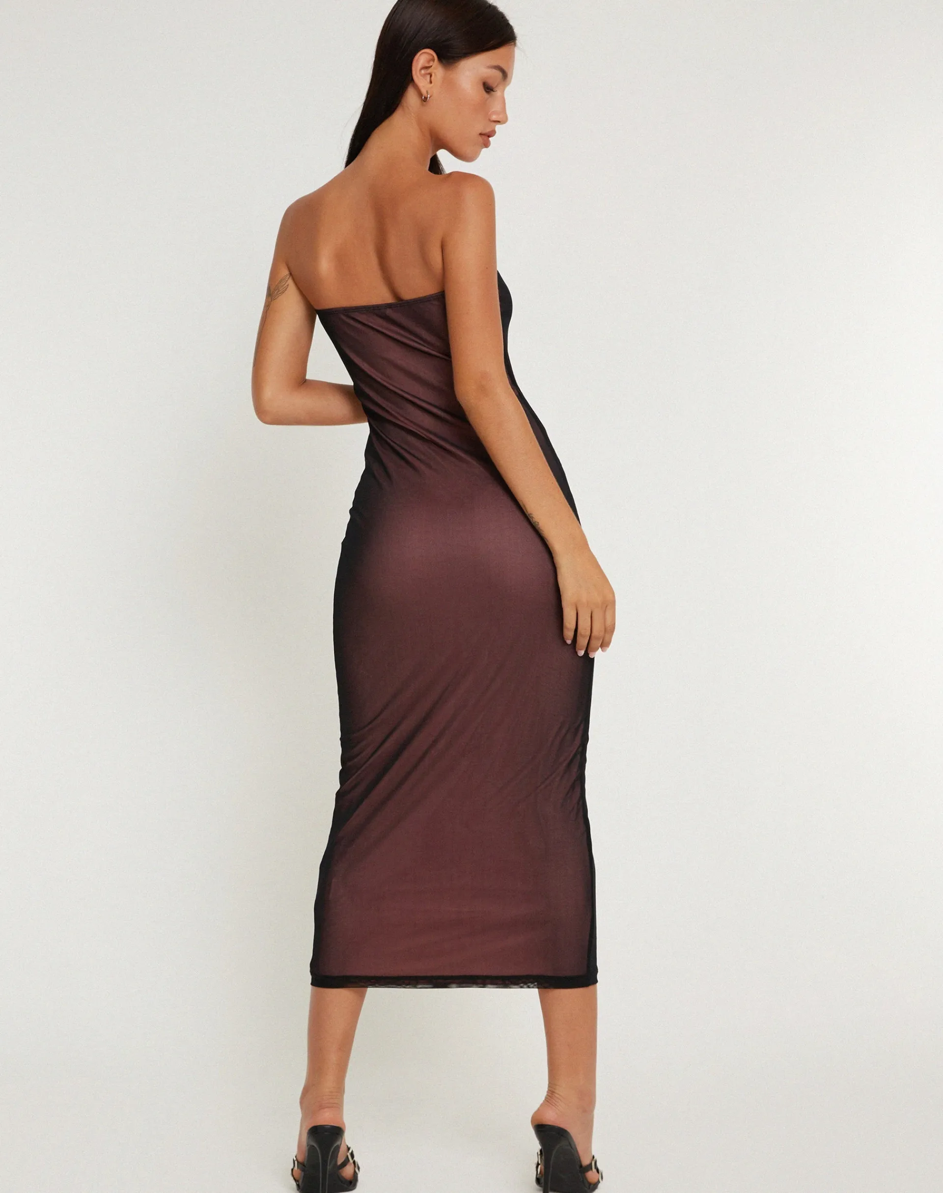 Motel Rocks Party Dresses | Midi Dresses-Rosbandi Bandeau Midi Dress in Black Pink Lining BlackWithPinkLining