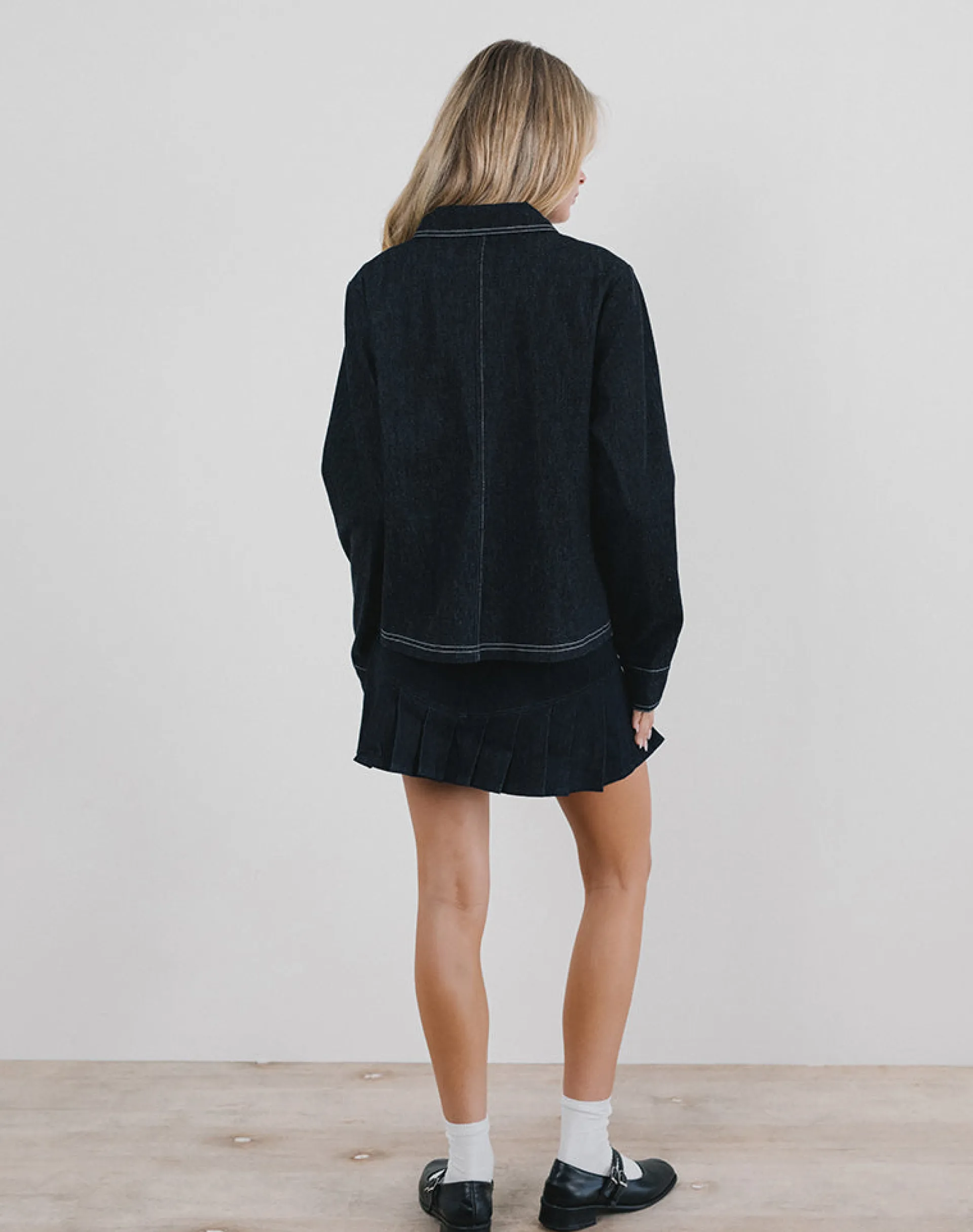 Motel Rocks Jackets-Rosdi Bow Embellished Jacket in Dark Indigo