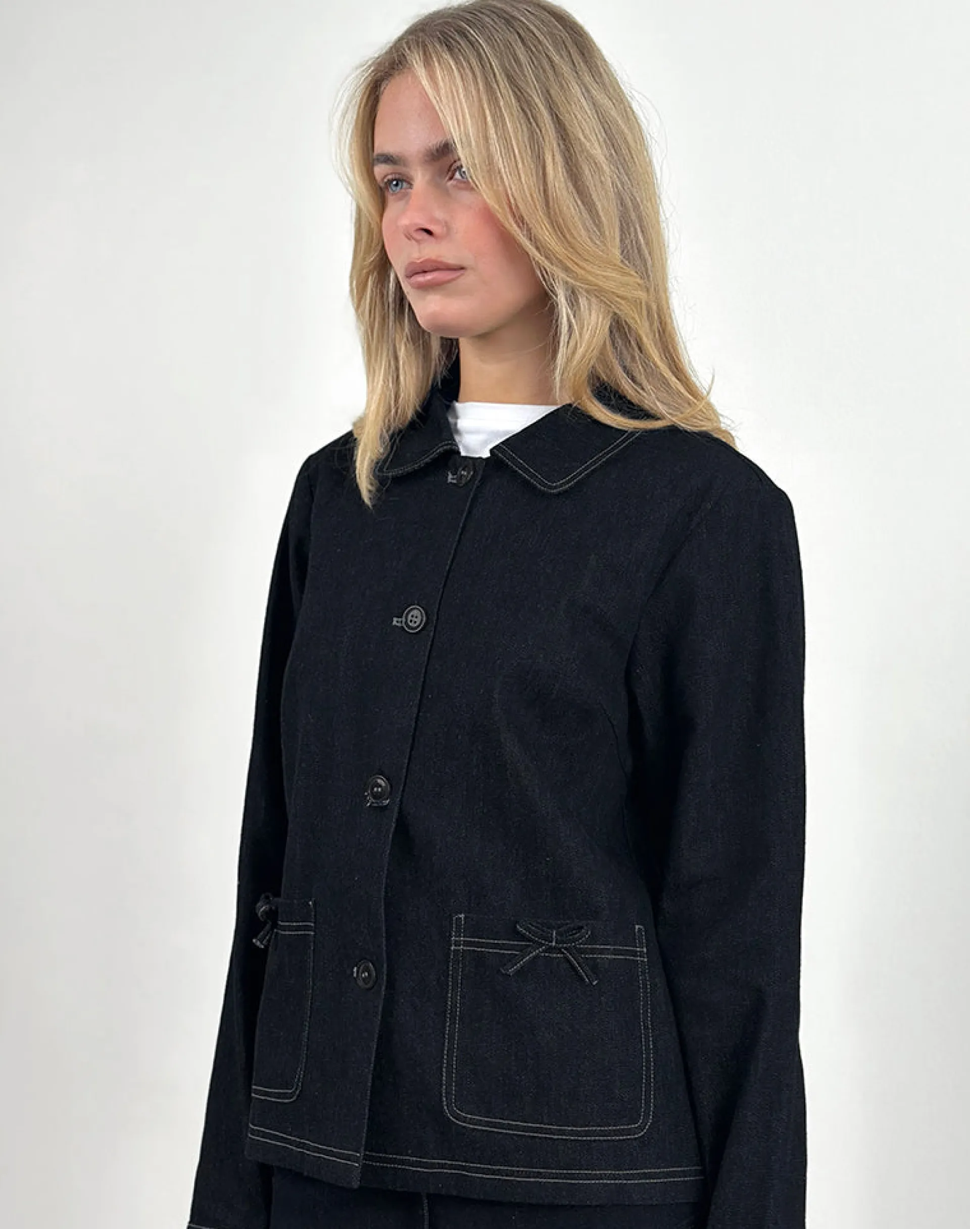 Motel Rocks Jackets-Rosdi Bow Embellished Jacket in Dark Indigo