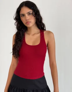 Motel Rocks Basic Tops | Vest Tops-Roxe Ribbed Vest Top in Adrenaline Red AdrenalineRed