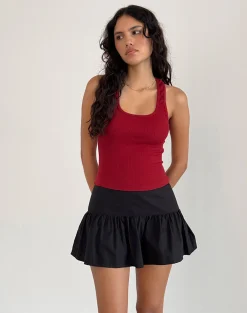 Motel Rocks Basic Tops | Vest Tops-Roxe Ribbed Vest Top in Adrenaline Red AdrenalineRed