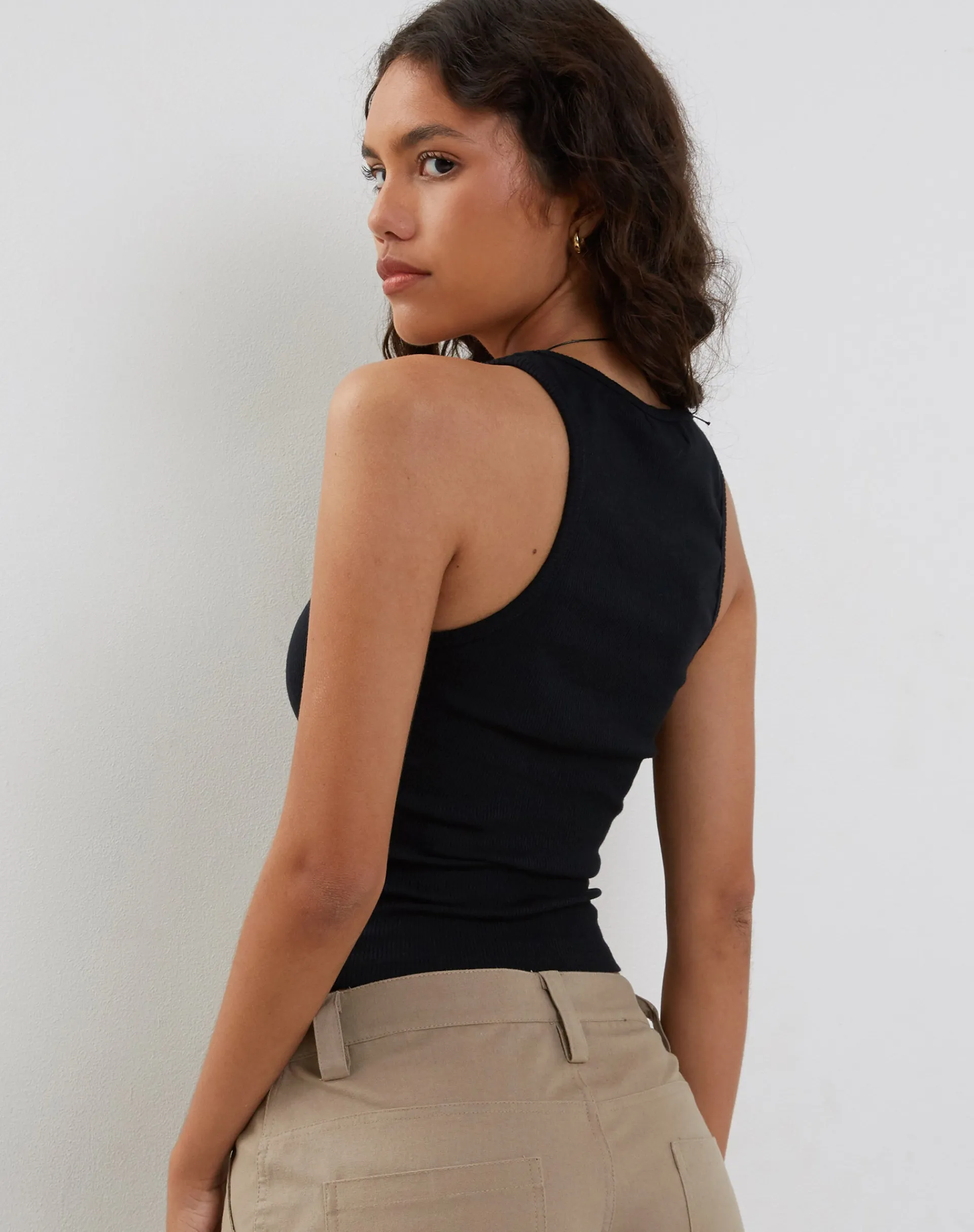 Motel Rocks Basics | Basic Tops-Roxe Ribbed Vest Top in black